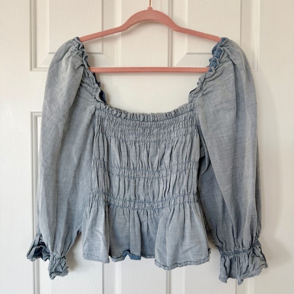 What Wear Blue Smocked Top